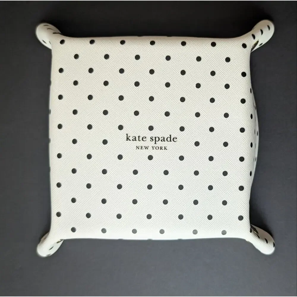 Kate Spade Leatherette Trinket Tray Monogram Letter M Jewelry Tray Polka Dots